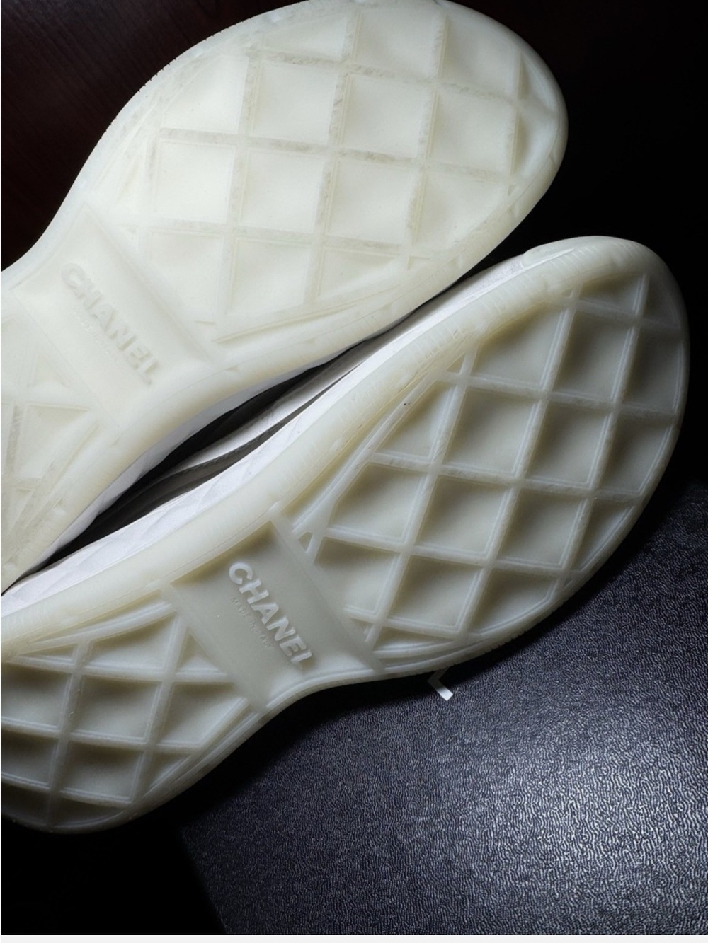 CHANEL Cream and Black Men's Quilted Sole Sneakers - Picture 5 of 8